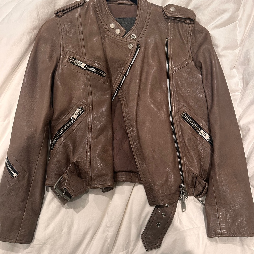 All Saints Brown Leather Motorcycle Jacket